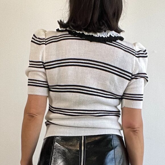 70s Vintage Short Sleeve Ruffle Collar Knit Sweater Size M - Picture 12 of 13